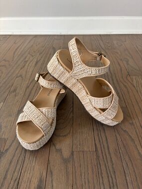 Lucky Brand Platform Woven Sandal in Natural Beige, Size 7
